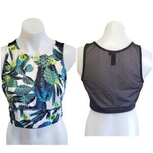 Sweaty Betty London Kenza Crop Top in Cactus Dasiy Print Sexy Mesh Back Med